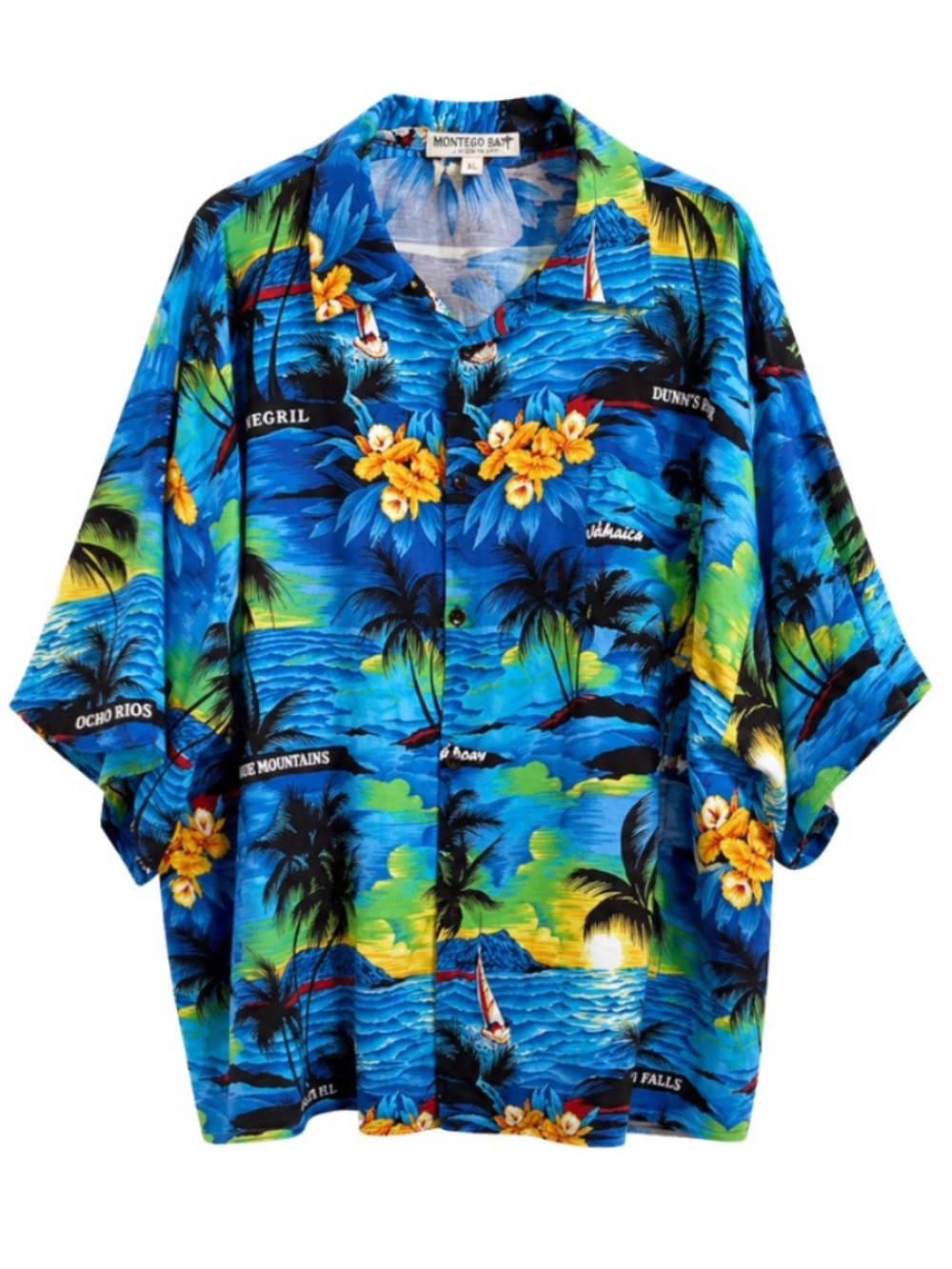Jamaican Tropical Palm Tree Print Button-Up Beach Shirt – Plus Size 3X GUC